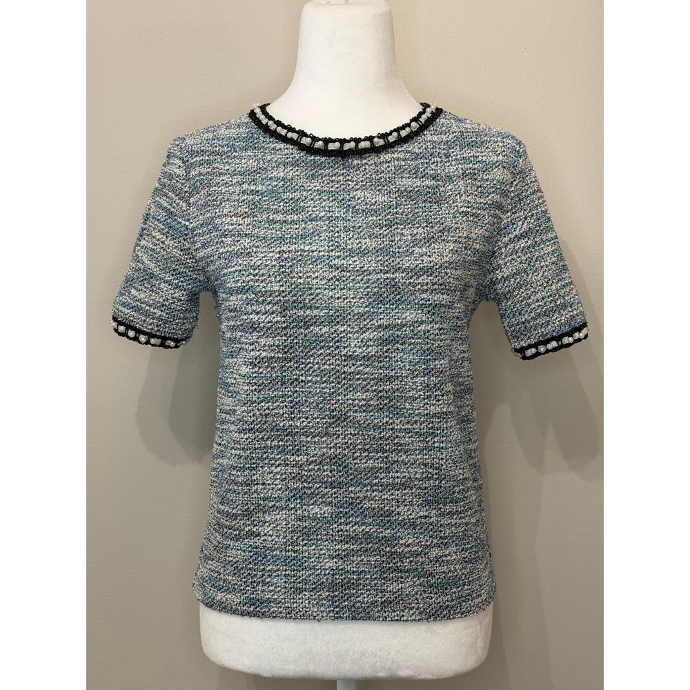 Zara Trafaluc Tweed Top w Pearl Trim Size M